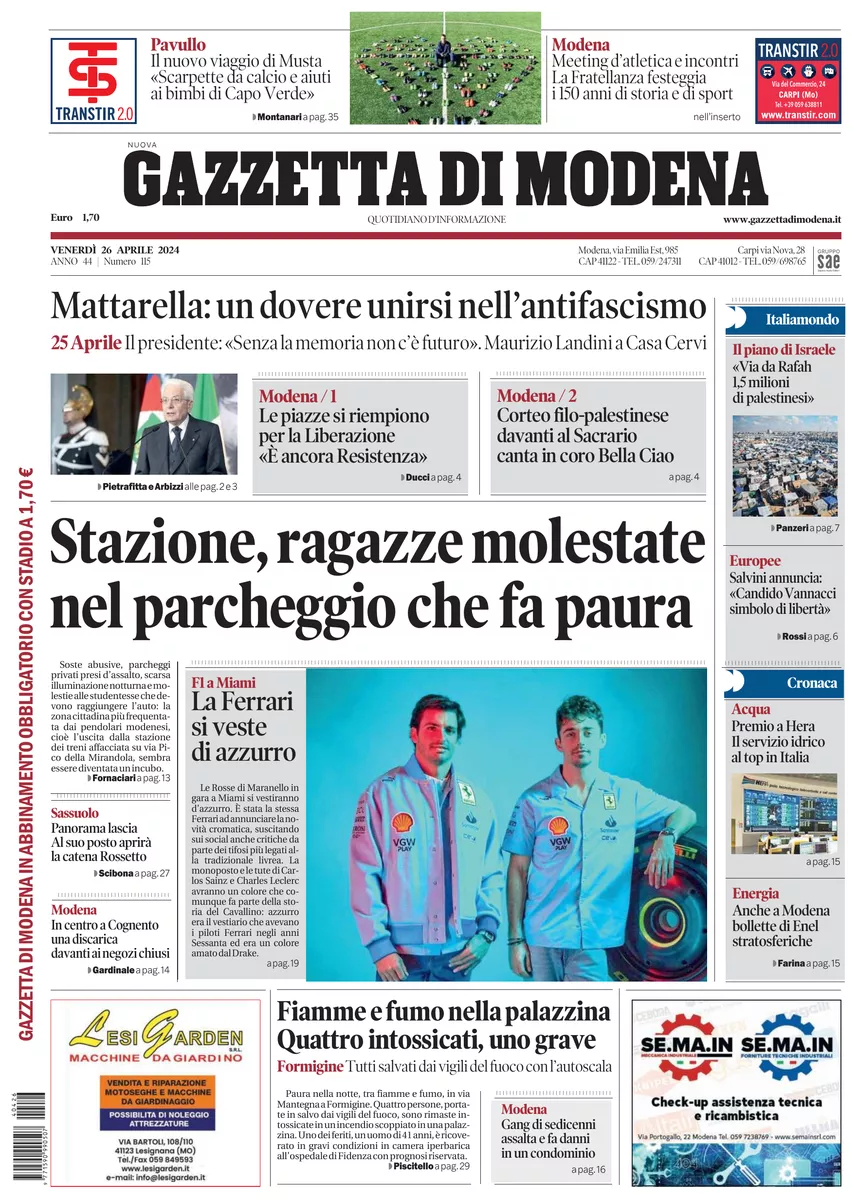 Prima-pagina-gazzetta di modena-oggi-edizione-del-2024-04-26